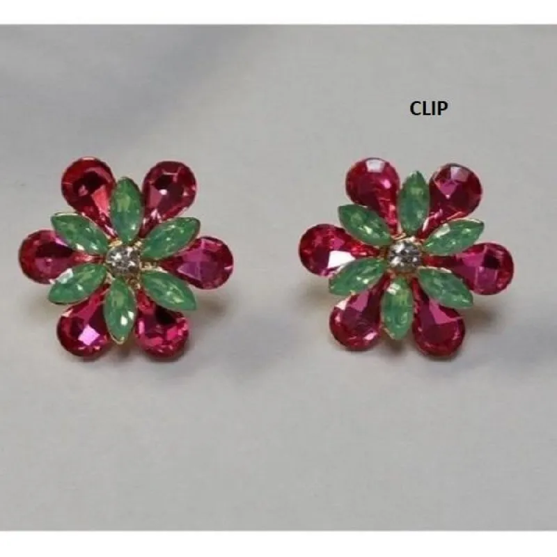 1 1/4" Pink and Green Rhinestone CLIP ON Earrings ( 21613 ) sold by Oh My Jewelry