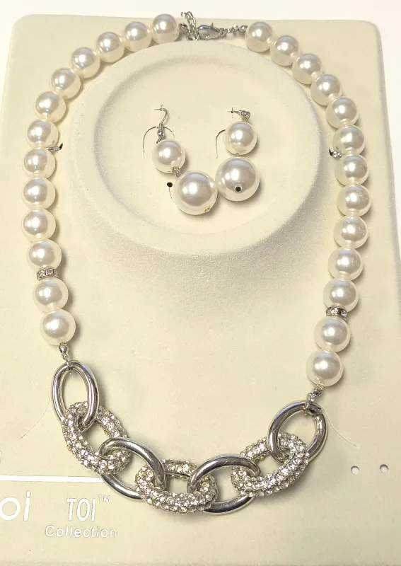 SILVER WHITE PEARL NECKLACE SET ( 00815 RWH ) sold by Oh My Jewelry