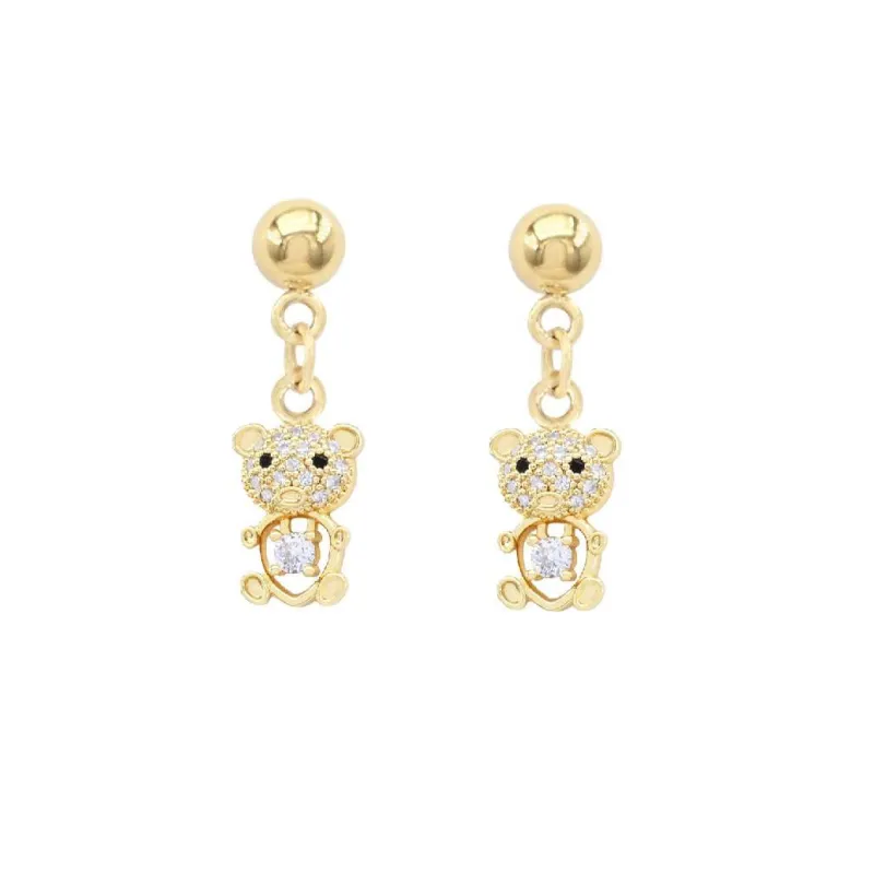 GOLD DANGLING BEAR EARRINGS ( 3194 G ) sold by Oh My Jewelry
