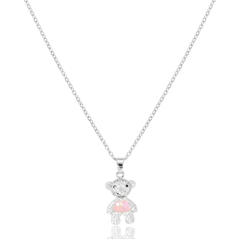 SILVER PINK BEAR NECKLACE ( 3175 SPK ) sold by Oh My Jewelry
