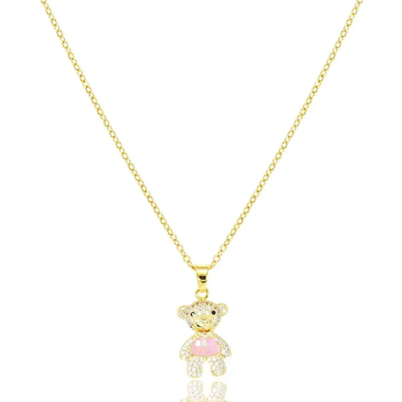 GOLD PINK BEAR NECKLACE ( 3175 GPK ) sold by Oh My Jewelry