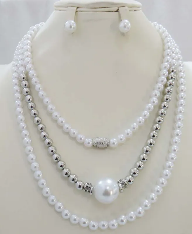 SILVER WHITE PEARL NECKLACE SET ( 804 S ) sold by Oh My Jewelry