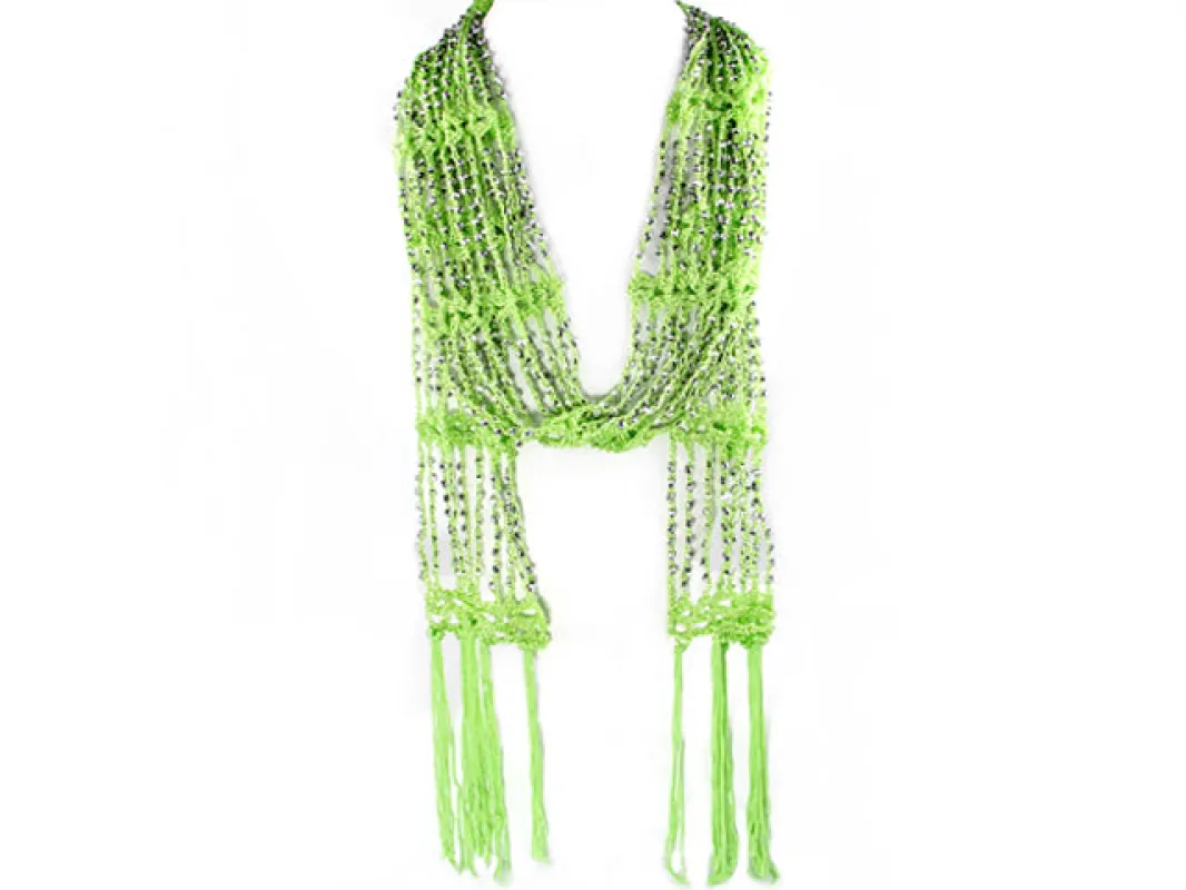 LIGHT GREEN SCARF SILVER BEADS ( 0432 RHE2 ) sold by Oh My Jewelry