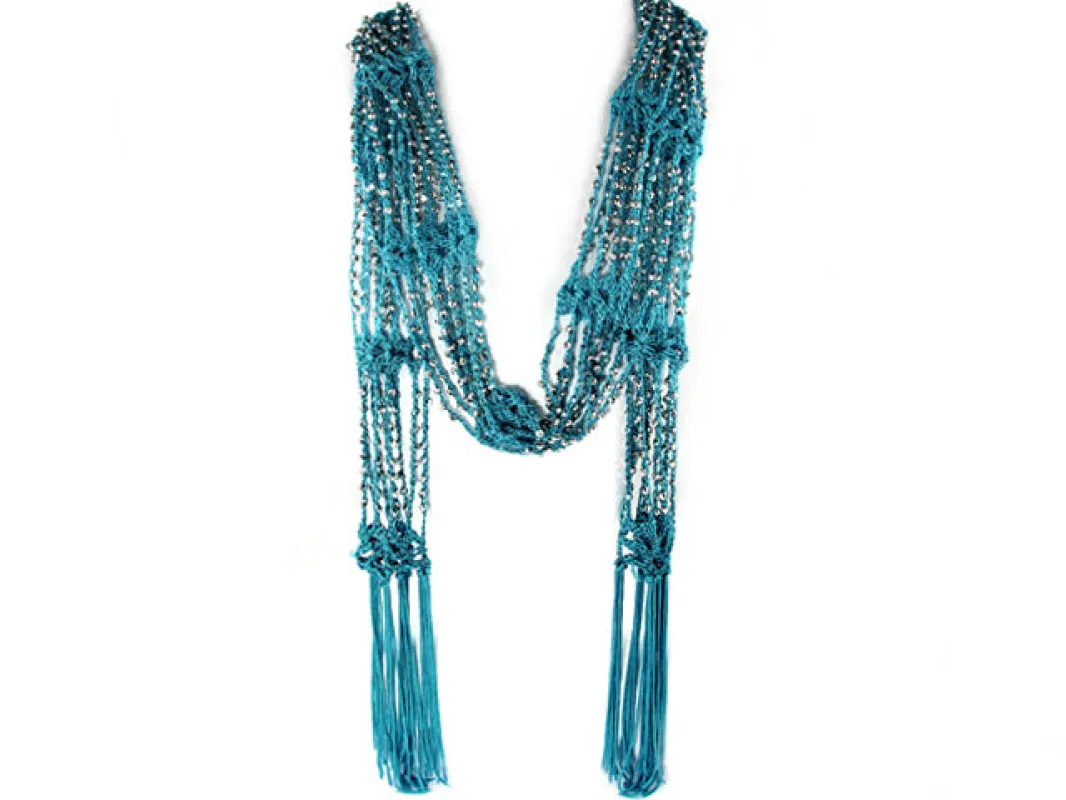 TURQUOISE SCARF SILVER BEADS ( 0432 RHTQ ) made by Oh My Jewelry