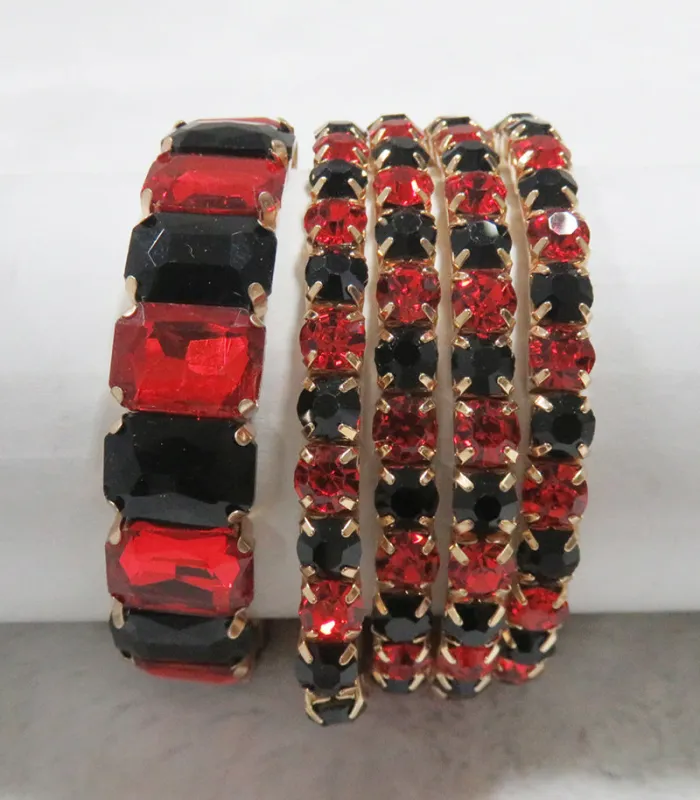 GOLD STRETCH BRACELETS RED BLACK STONES ( 629 GDRDBK ) sold by Oh My Jewelry