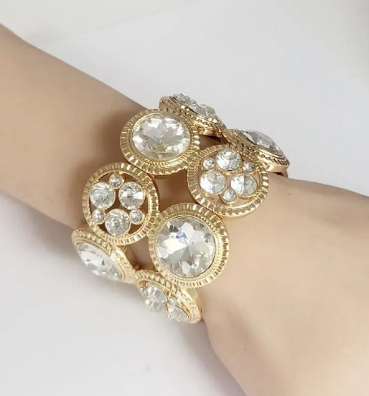 GOLD STRETCH BRACELET CLEAR STONES ( 10147 GCL ) sold by Oh My Jewelry