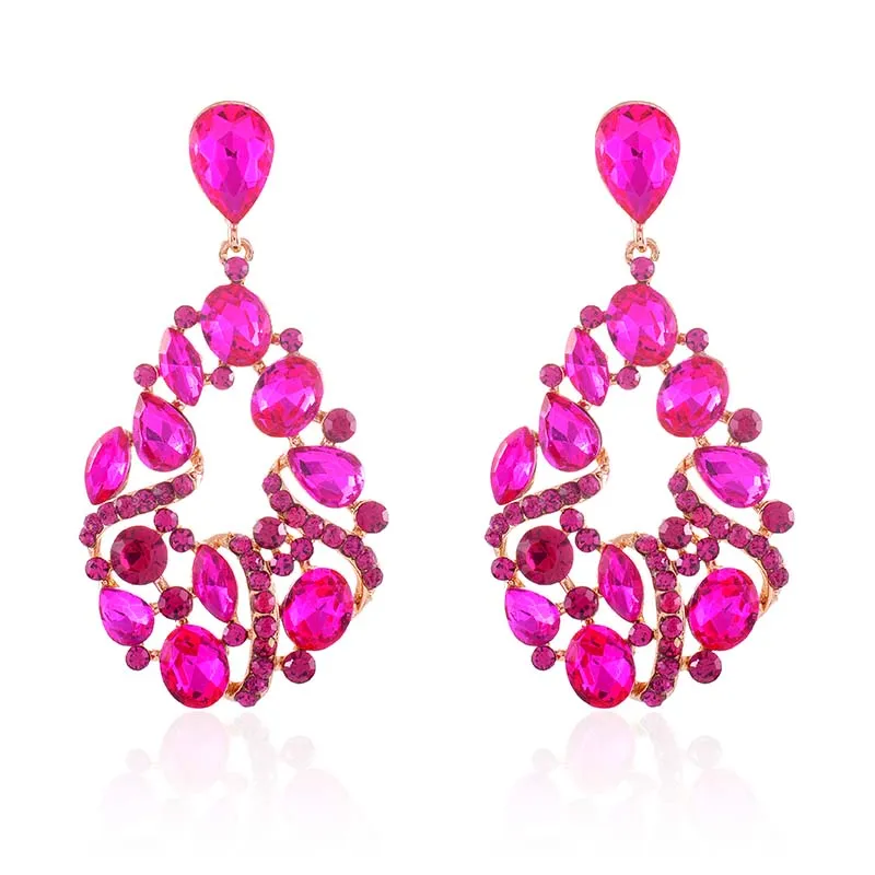 CRYSTAL POST EARRINGS FUCHSIA STONES ( 2529 FU ) made by Oh My Jewelry