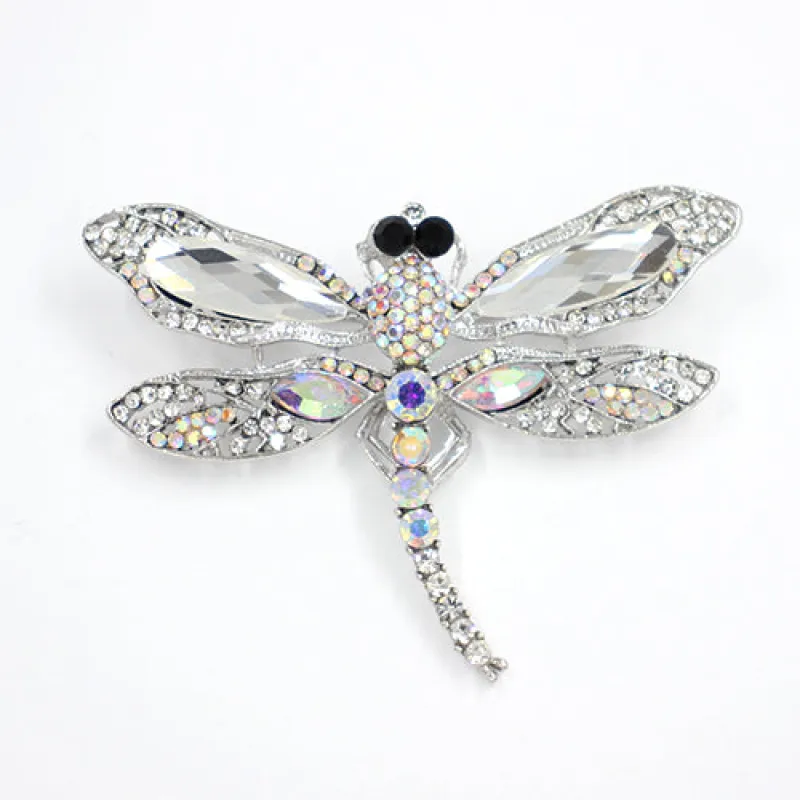 SILVER DRAGONFLY BROOCH CLEAR AB STONES ( 2016 CLR ) sold by Oh My Jewelry