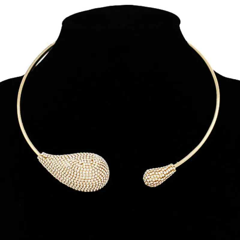 RHINESTONE TEARDROP CHOKER NECKLACE GOLD CLEAR ( 2049 GDCLR ) made by Oh My Jewelry