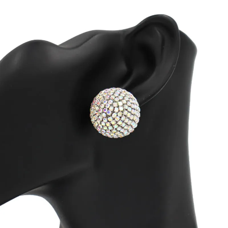 SILVER AB STONE BALL EARRINGS ( 2469 RDAB ) sold by Oh My Jewelry