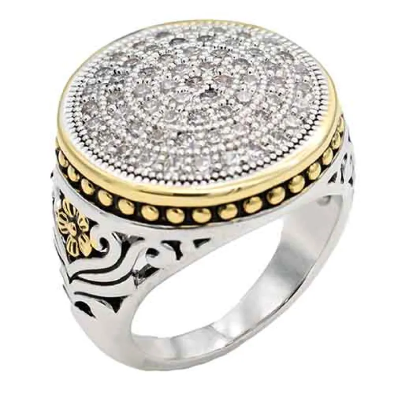 SILVER GOLD RING CLEAR STONES SIZE 8 ( 1517 2T ) made by Oh My Jewelry