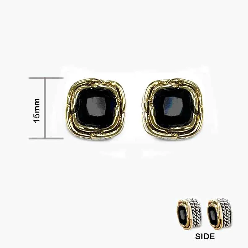 SILVER GOLD EARRINGS BLACK ( 1065 BK ) sold by Oh My Jewelry