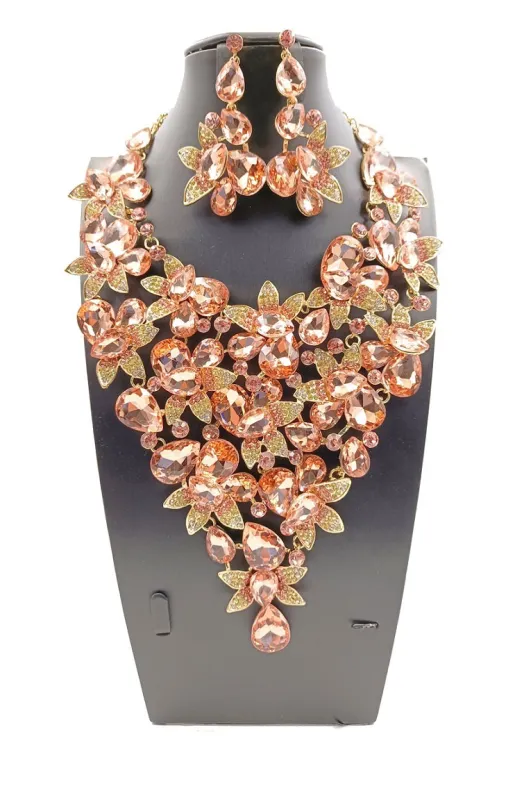 GOLD NECKLACE SET PEACH STONES ( 0052 2LP ) sold by Oh My Jewelry