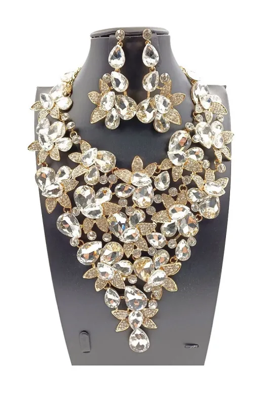 GOLD NECKLACE SET CLEAR STONES ( 0052 2C ) sold by Oh My Jewelry