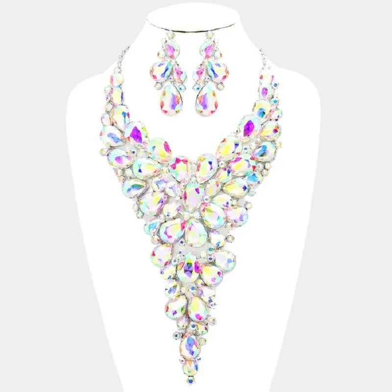 LARGE SILVER NECKLACE SET AB STONES ( 0055 3X ) sold by Oh My Jewelry