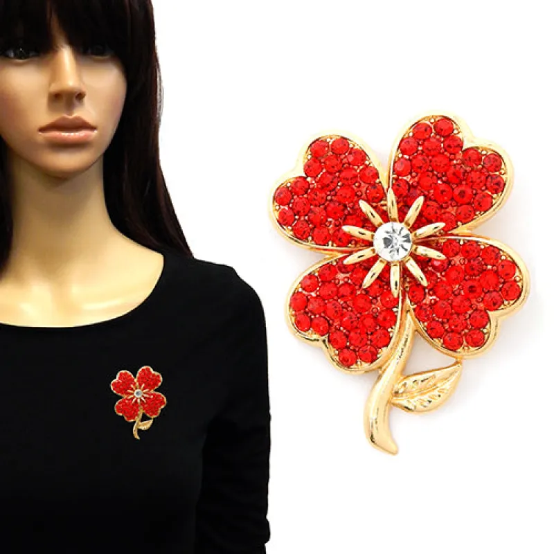 GOLD RED RHINESTONE FLOWER BROOCH ( 2150 GDRED ) sold by Oh My Jewelry