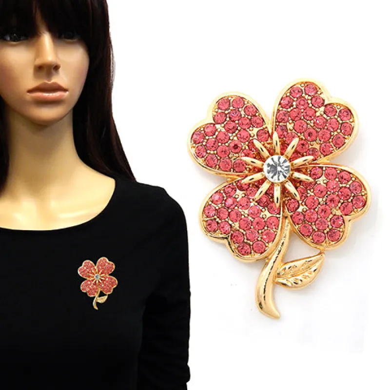GOLD PINK RHINESTONE FLOWER BROOCH ( 2150 GDPNK ) sold by Oh My Jewelry