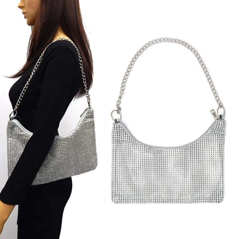 SILVER RHINESTONE BAG WITH CHAIN STRAP ( 6193 SIV ) sold by Oh My Jewelry