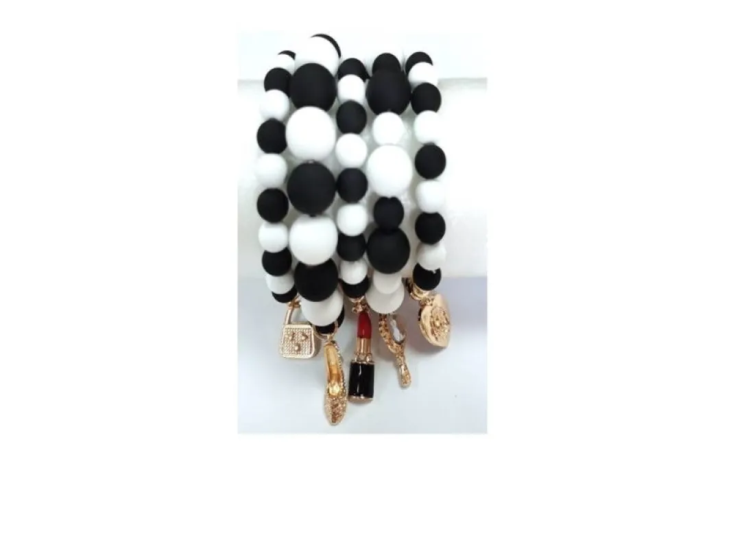 GOLD BLACK WHITE STRETCH BRACELET ( 8100 GDBLKWHT ) sold by Oh My Jewelry