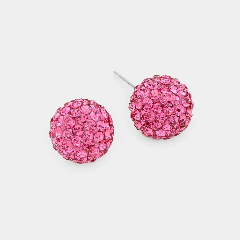 12MM ROSE PINK RHINESTONE BALL STUD EARRINGS (ME 03 24 ) sold by Oh My Jewelry