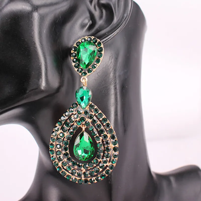 GOLD EMERALD DANGLING CLIP ON EARRINGS ( 8248 GDEMR ) sold by Oh My Jewelry