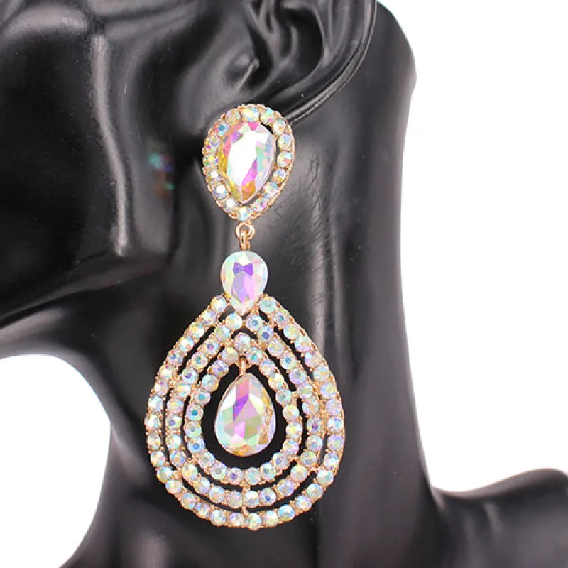 GOLD AB DANGLING CLIP ON EARRINGS ( 8248 GDAB ) sold by Oh My Jewelry