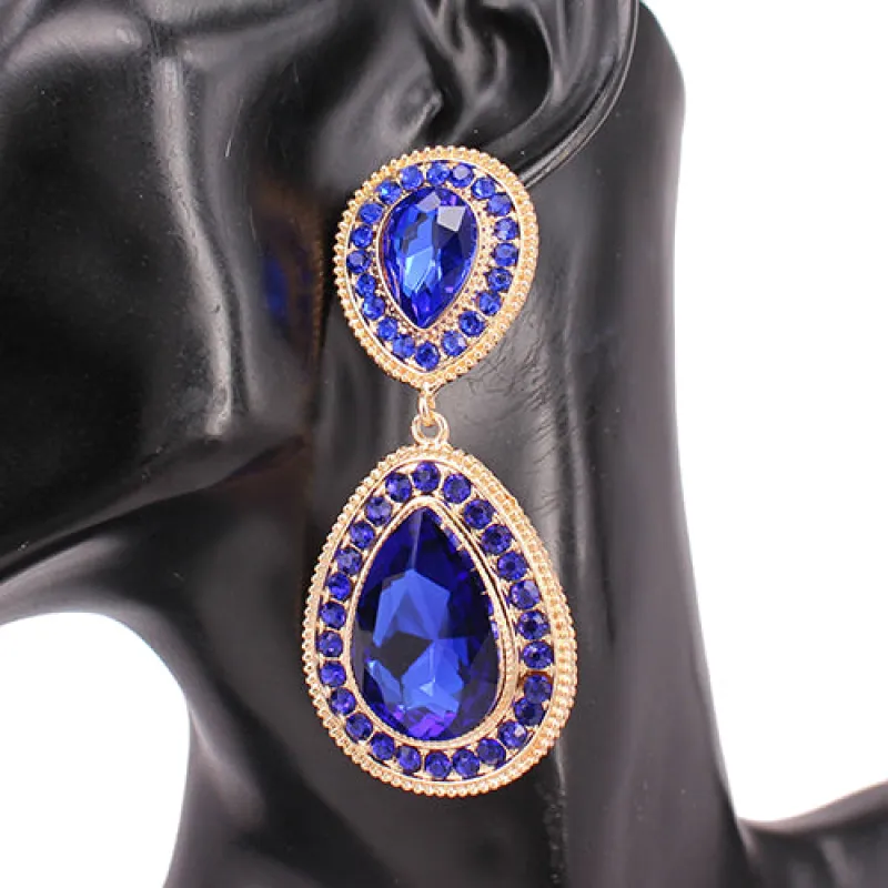 GOLD BLUE TEARDROP CLIP ON EARRINGS ( 8246 GDSAP ) sold by Oh My Jewelry