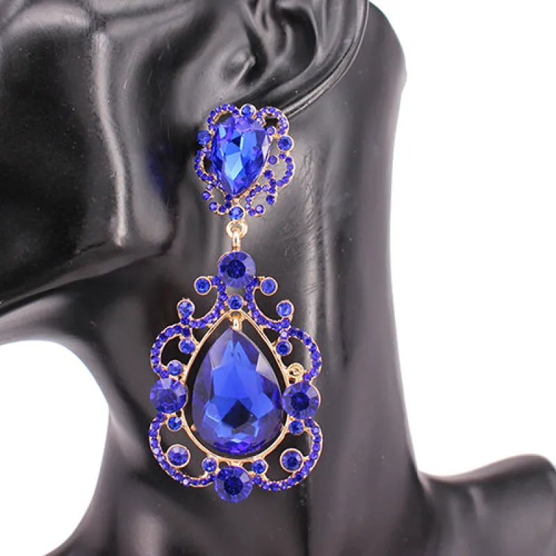 GOLD BLUE DANGLING CLIP ON EARRINGS ( 8240 GDSAP ) sold by Oh My Jewelry