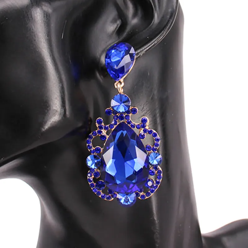 GOLD BLUE DANGLING CLIP ON EARRINGS ( 8226 GDSAP ) sold by Oh My Jewelry