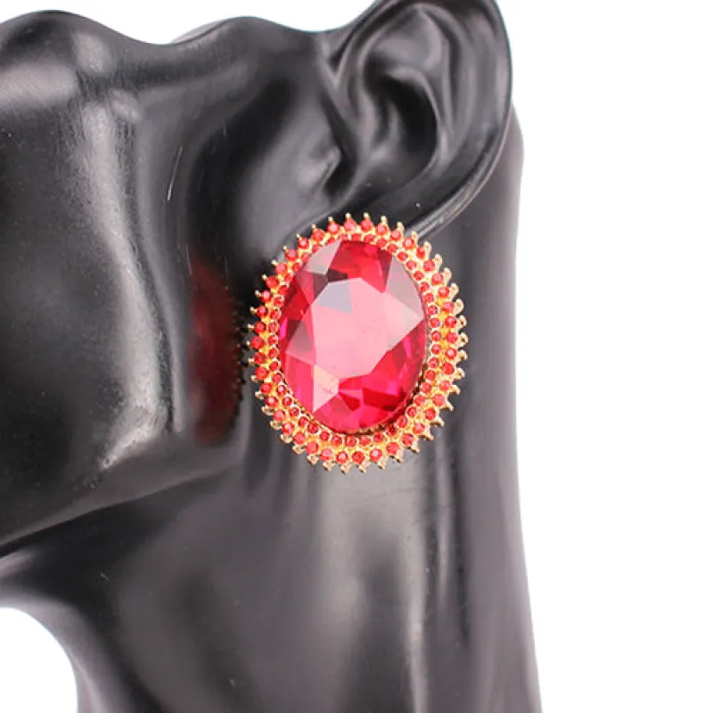 GOLD RED OVAL CLIP ON EARRINGS ( 8219 GDLSM ) made by Oh My Jewelry