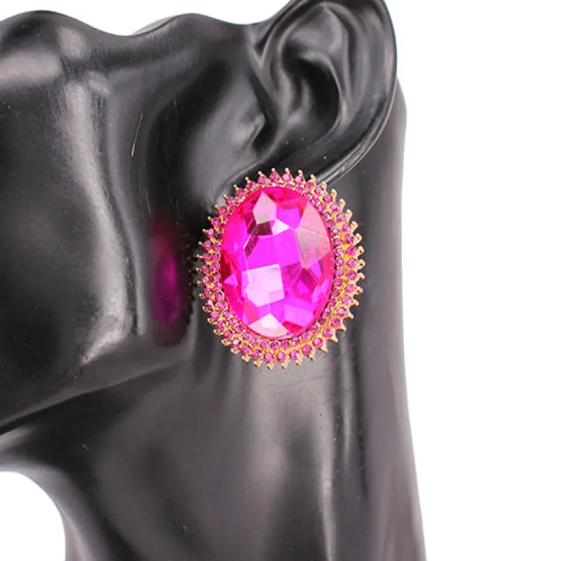 GOLD FUCHSIA OVAL CLIP ON EARRINGS ( 8219 GDFSH ) sold by Oh My Jewelry