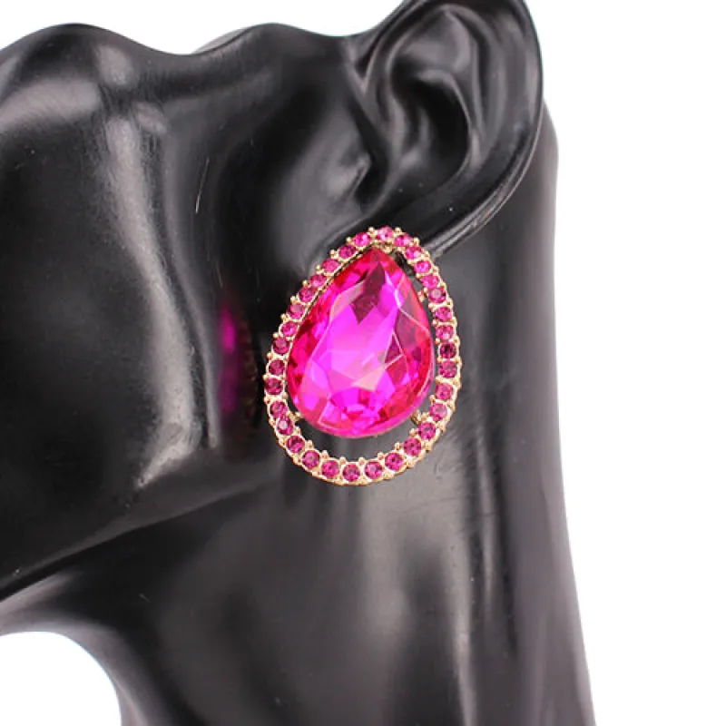 GOLD FUCHSIA CLIP ON EARRINGS ( 8205 GDFSH ) made by Oh My Jewelry