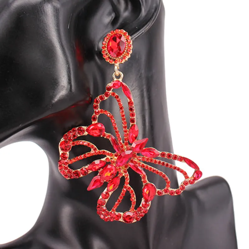 DANGLING GOLD BUTTERFLY EARRINGS RED STONES ( 8259 GDLSM ) sold by Oh My Jewelry