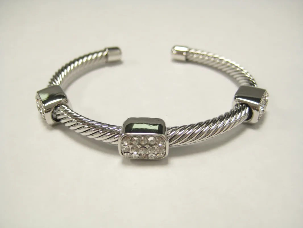 SILVER CUFF BANGLE CLEAR STONES ( 894 S ) sold by Oh My Jewelry