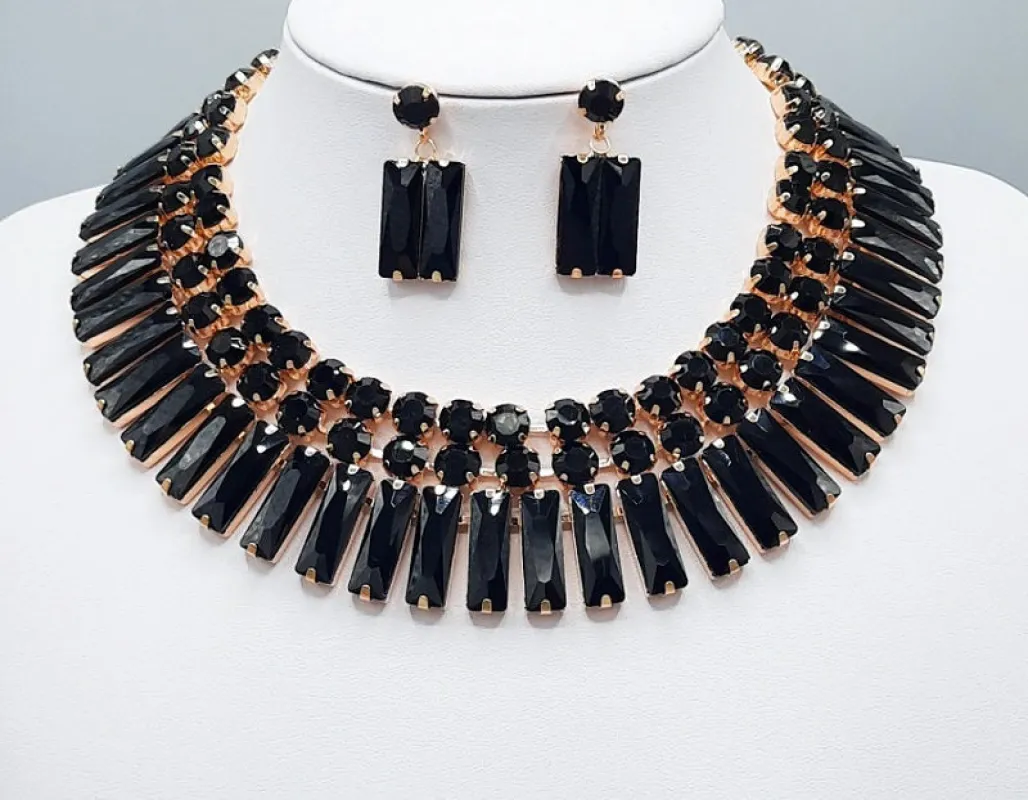 GOLD NECKLACE SET BLACK STONES ( 3180 GDBK ) sold by Oh My Jewelry