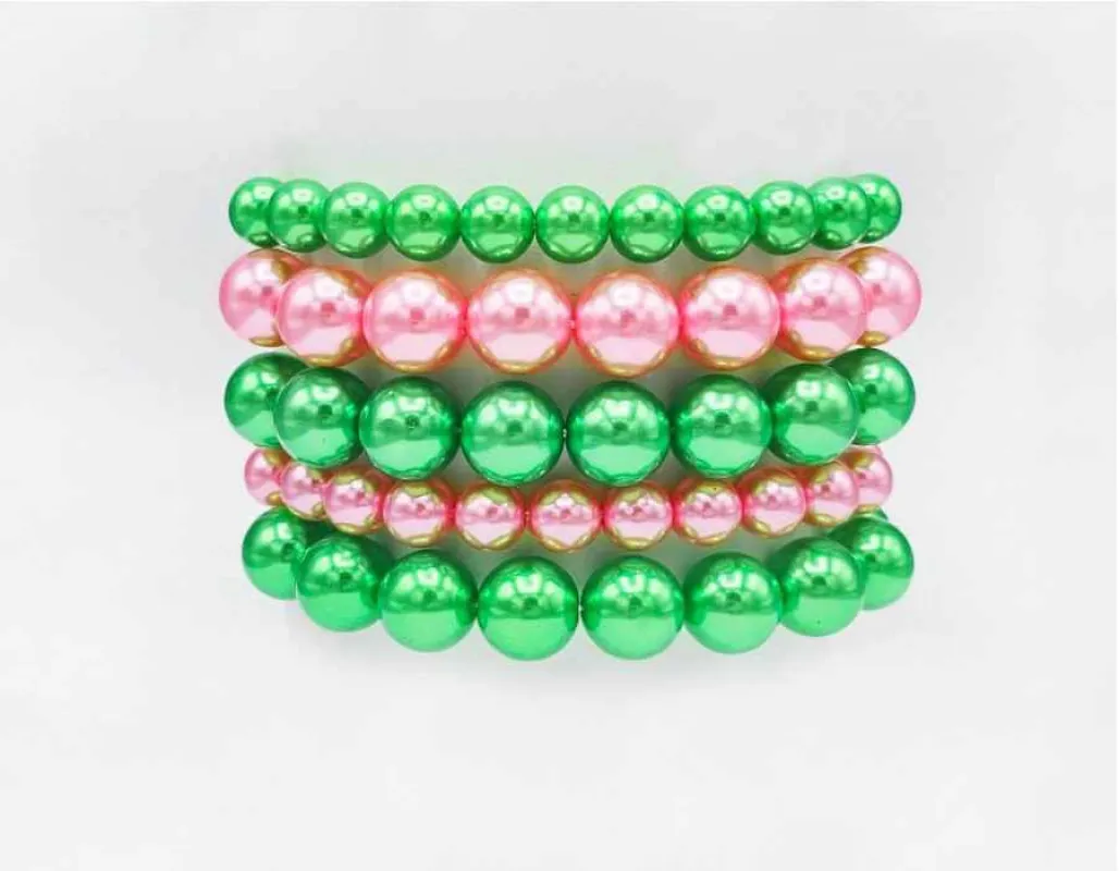 5 STRAND PINK GREEN PEARL STRETCH BRACELET ( 6050 PK ) sold by Oh My Jewelry