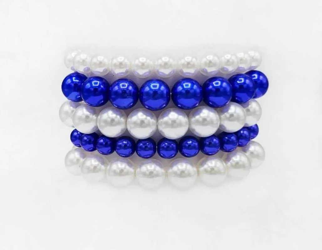 5 STRAND BLUE WHITE PEARL STRETCH BRACELET ( 6050 BL ) sold by Oh My Jewelry