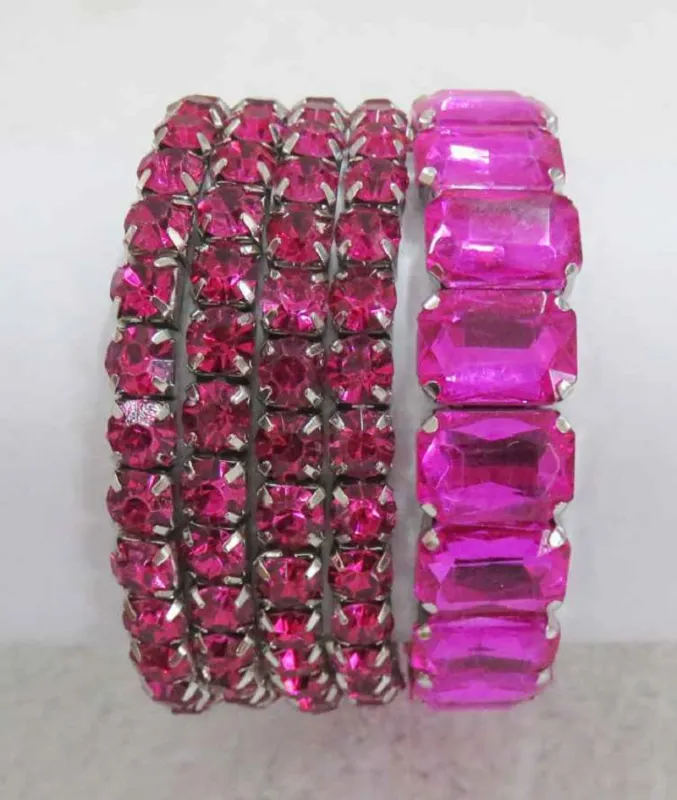 SILVER STRETCH BRACELETS FUCHSIA STONES ( 629 SFS ) sold by Oh My Jewelry