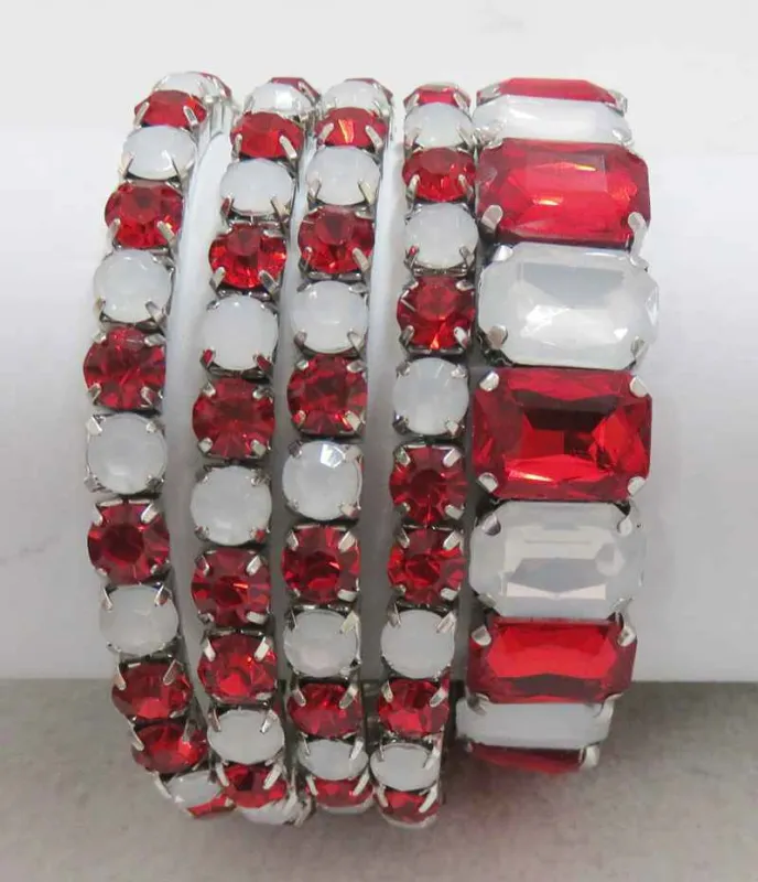 SILVER STRETCH BRACELETS RED WHITE STONES ( 629 SRW ) sold by Oh My Jewelry