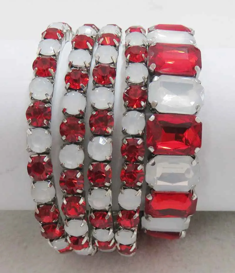 SILVER STRETCH BRACELETS RED WHITE STONES ( 629 SRW ) sold by Oh My Jewelry