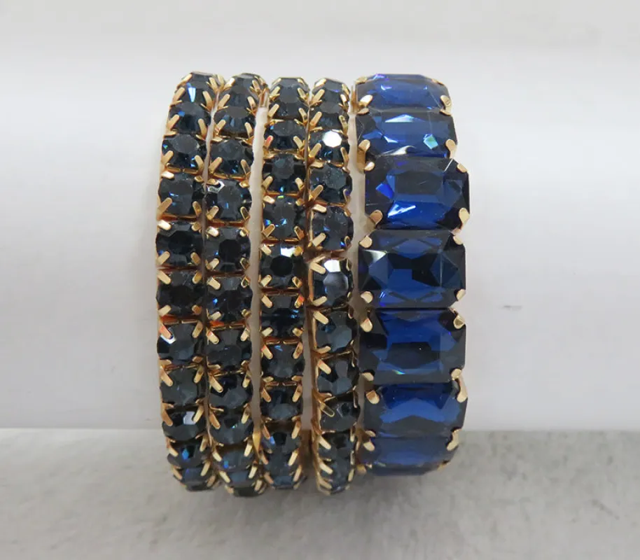 GOLD STRETCH BRACELETS NAVY BLUE STONES ( 629 GBL ) sold by Oh My Jewelry
