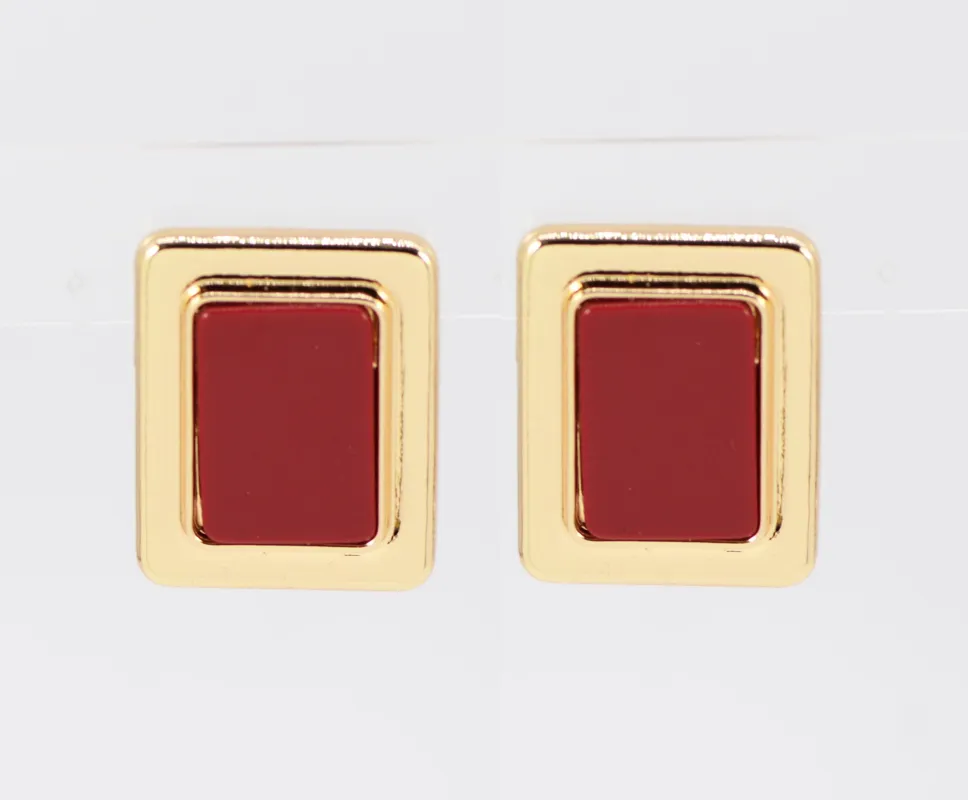 GOLD BURGUNDY SQUARE EARRINGS ( 5232 GLBUR ) sold by Oh My Jewelry