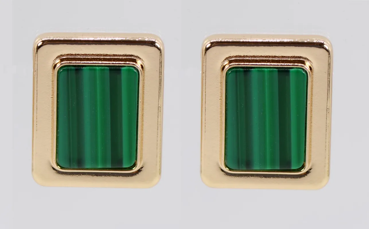 GOLD GREEN SQUARE EARRINGS ( 5232 GLGRN ) sold by Oh My Jewelry