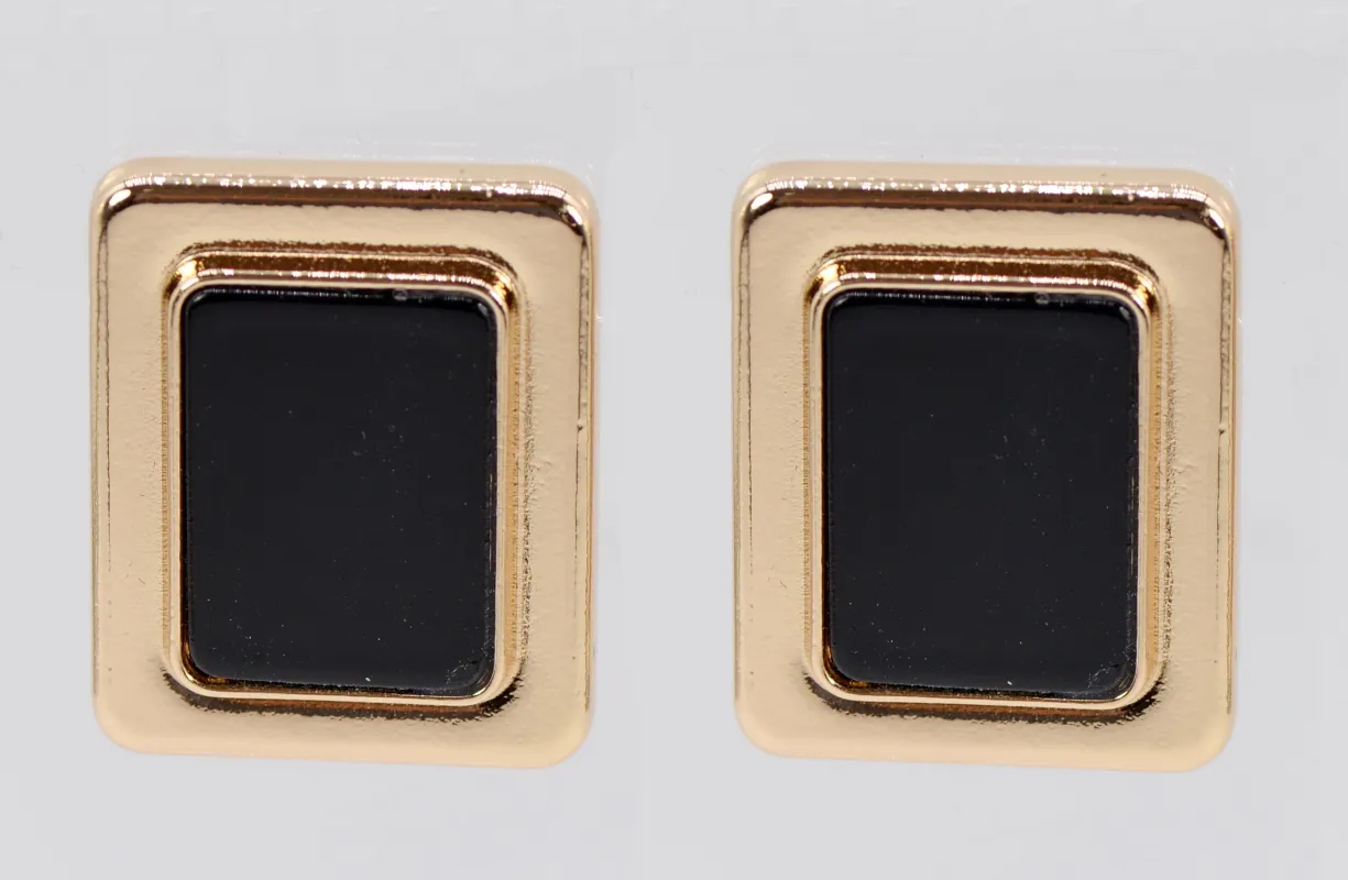GOLD BLACK SQUARE EARRINGS ( 5232 GLBLK ) sold by Oh My Jewelry
