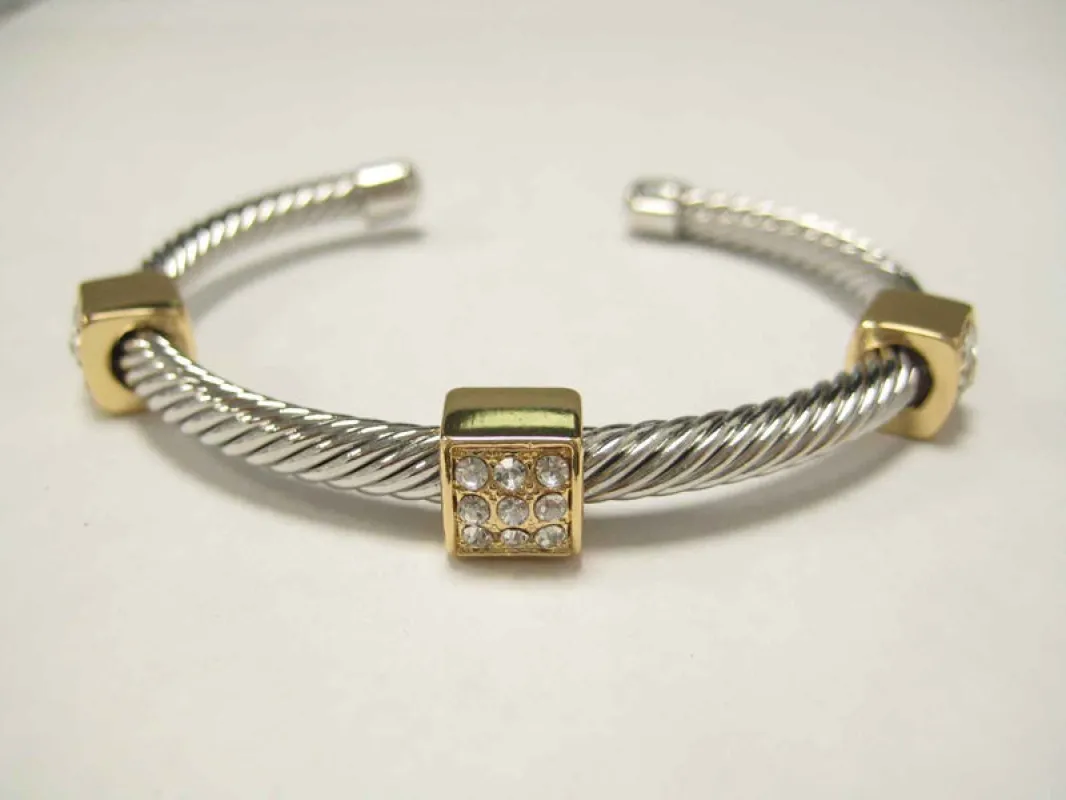 SILVER GOLD CUFF BANGLE CLEAR STONES ( 895 TT ) sold by Oh My Jewelry