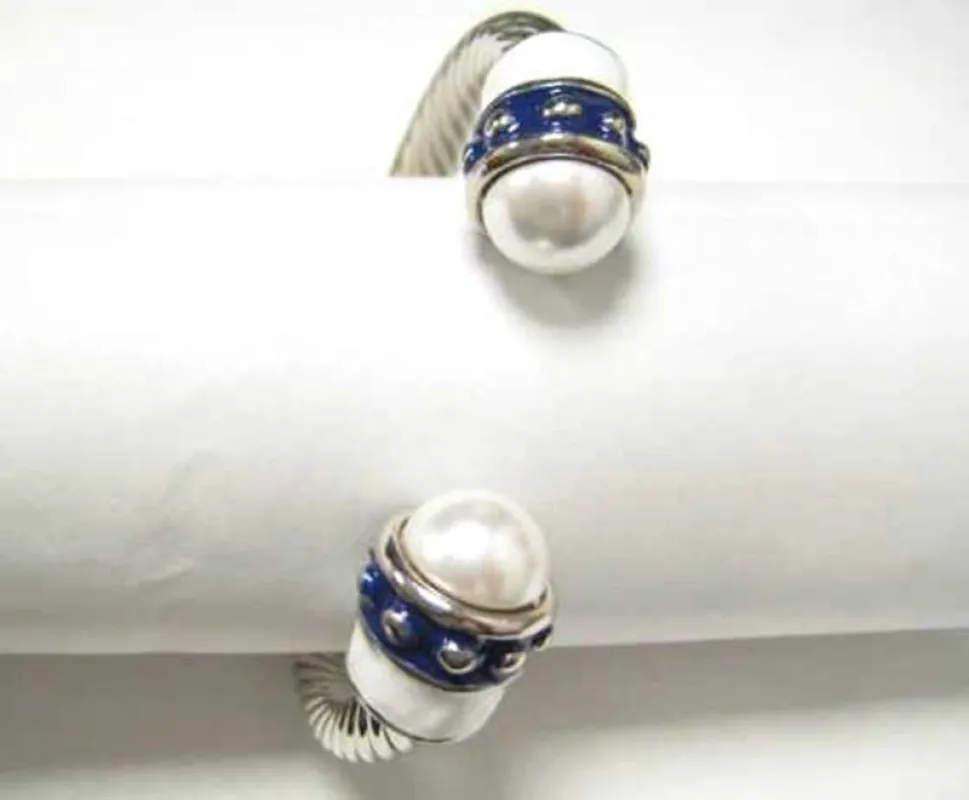 SILVER BLUE WHITE CUFF BANGLE ( 870 BLWT ) sold by Oh My Jewelry