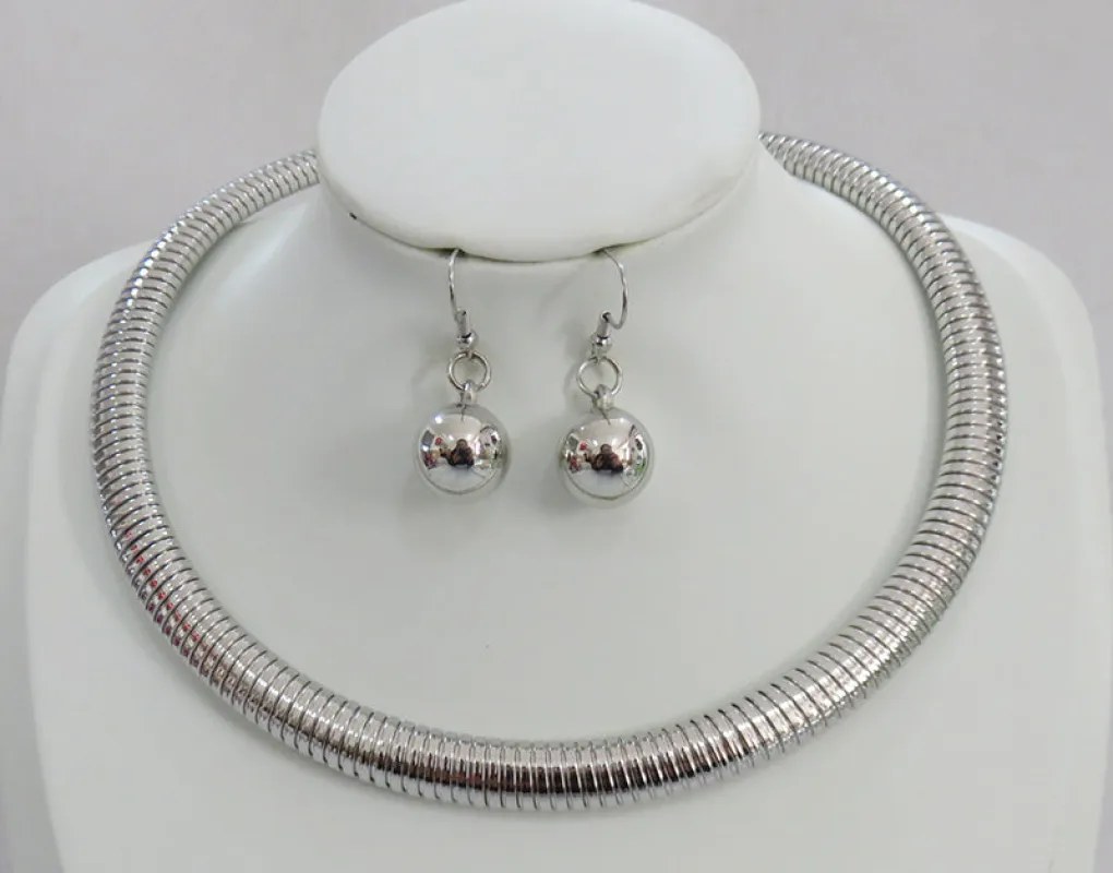 SILVER CHOKER NECKLACE SET ( 5005 S ) sold by Oh My Jewelry