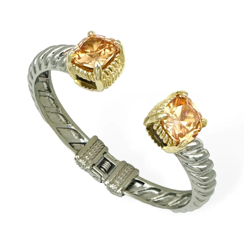 SILVER GOLD CUFF BANGLE CHAMPAGNE CZ STONES ( 9239 KCH ) sold by Oh My Jewelry