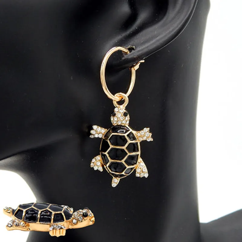 GOLD TURTLE EARRINGS CLEAR STONES ( 3090 GDBLK ) sold by Oh My Jewelry