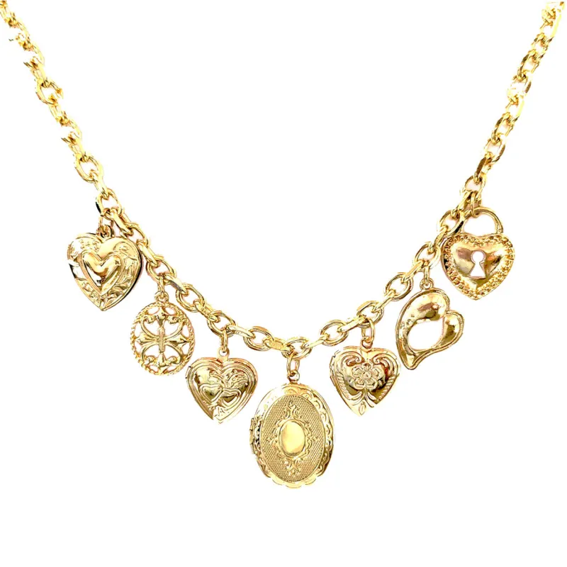 GOLD CHARM NECKLACE SET HEART ( 18637 G ) sold by Oh My Jewelry